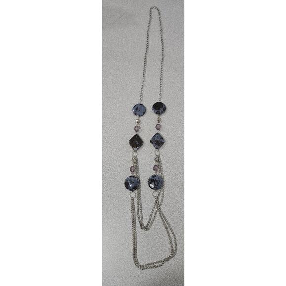 Silver Chain With Black Blue Stones Multi Strand Infinity Necklace - Picture 1 of 3